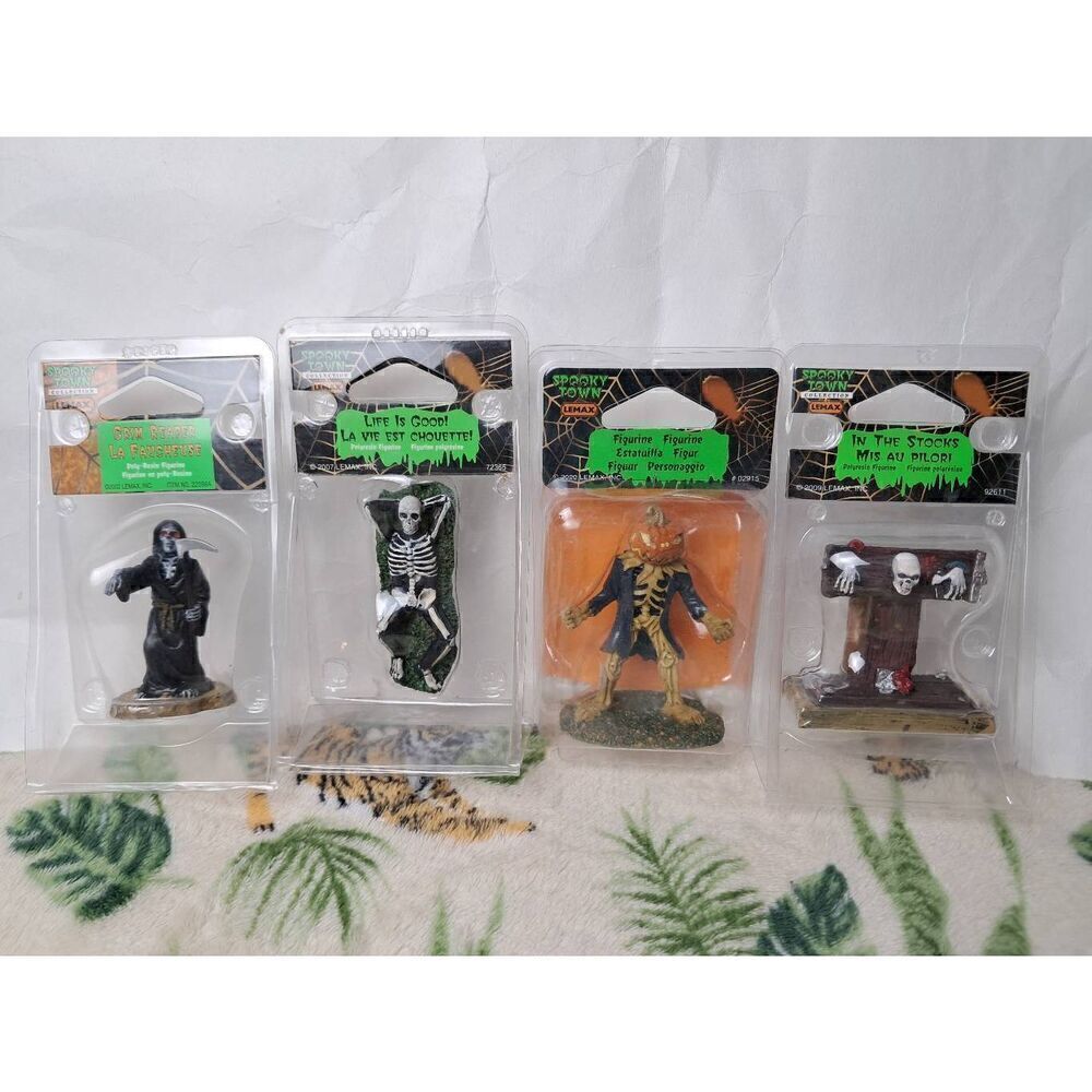 Lemax Spooky Town Lot of 4 Figurines Good Condition Grim Reaper/In the Stocks